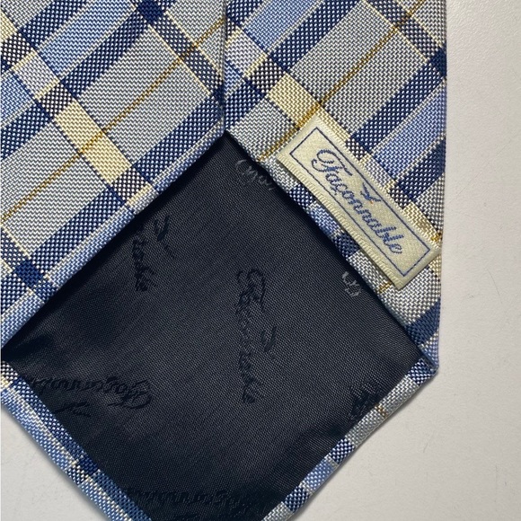 Faconnable Silk Textured Tie Blue Silver Geometric 59L Neck Luxury - Picture 3 of 7